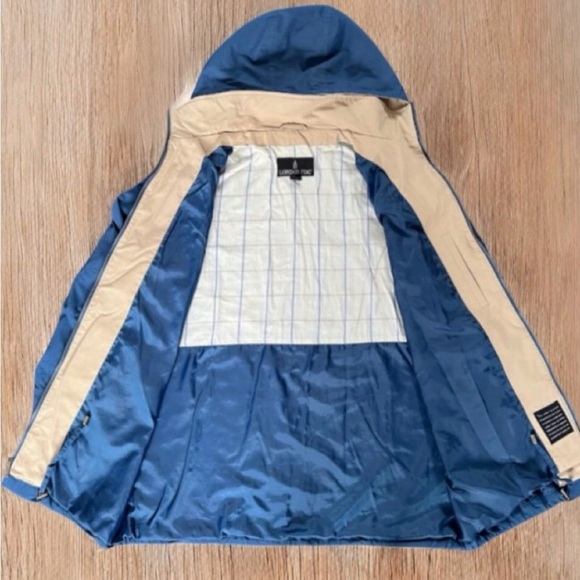 London Fog M Blue Coat Women Rain Jacket Raincoat Hooded Lined Pockets EUC - Picture 4 of 16